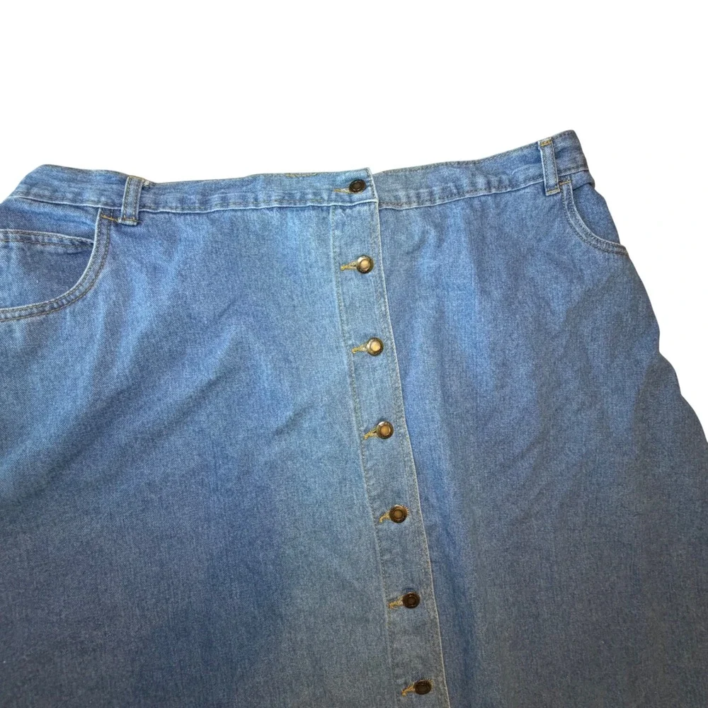 Womens‎ Blue Denim Button Front Midi A-Line Skirt 24W Petite Modest Cottagecore